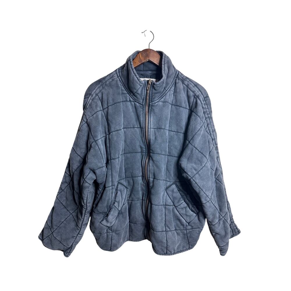 Free People Dolman Quilted Knit Jacket size S in Silver Lining Washed Blue/Gray